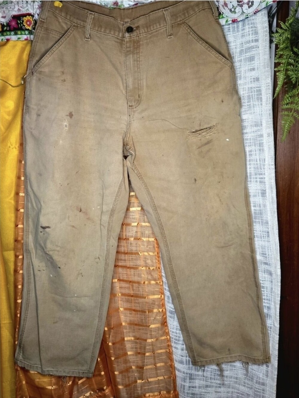 Vintage Carhartt B11 BRN Duck Work Pants Men’s 36x30 Paint Splattered Distressed